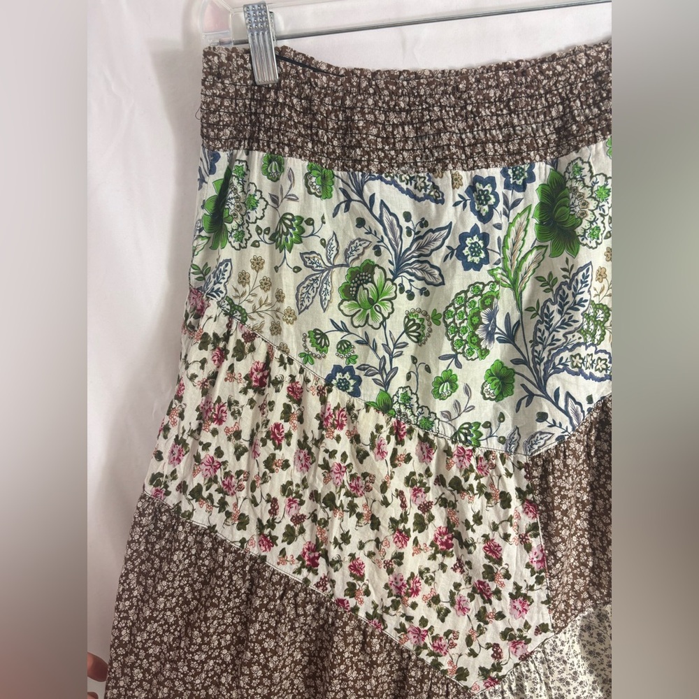 Y2K Cottagecore Patchwork Asymmetrical‎ Boho 100% Cotton Midi Skirt Size L - Picture 3 of 16